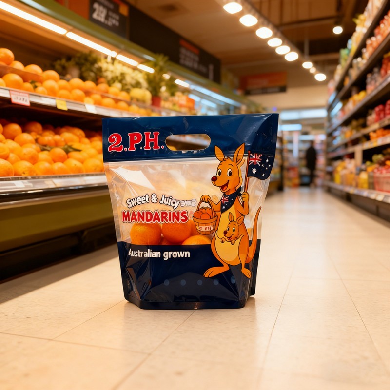 Vers fruit, ademende, op zichzelf staande tas met ritssluiting