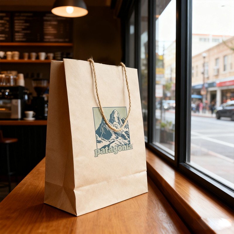 Cadeautas van kraftpapier met papieren touw